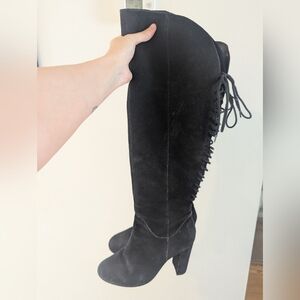 Steve Madden Revolvee Suede Black Knee High Boots